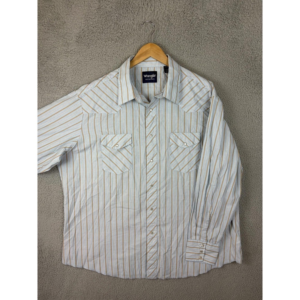 Wrangler Shirt Mens 2XL Blue Stripe Long Sleeve Snap Front Western Cowboy Mens